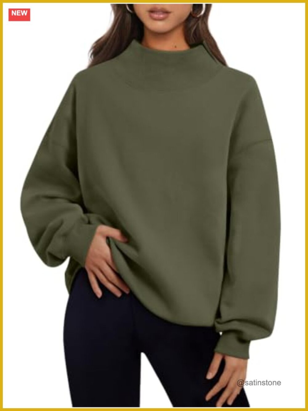 Women's Oversized Fleece Mock Neck Pullover Sweatshirt